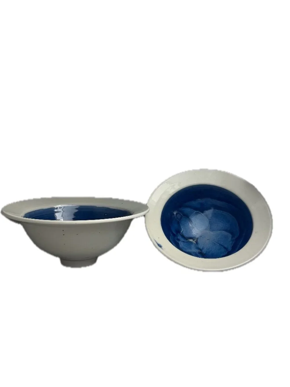Handmade Blue White Hand Thrown Stoneware Bowls Set of 2 Cottagecore Farmhouse